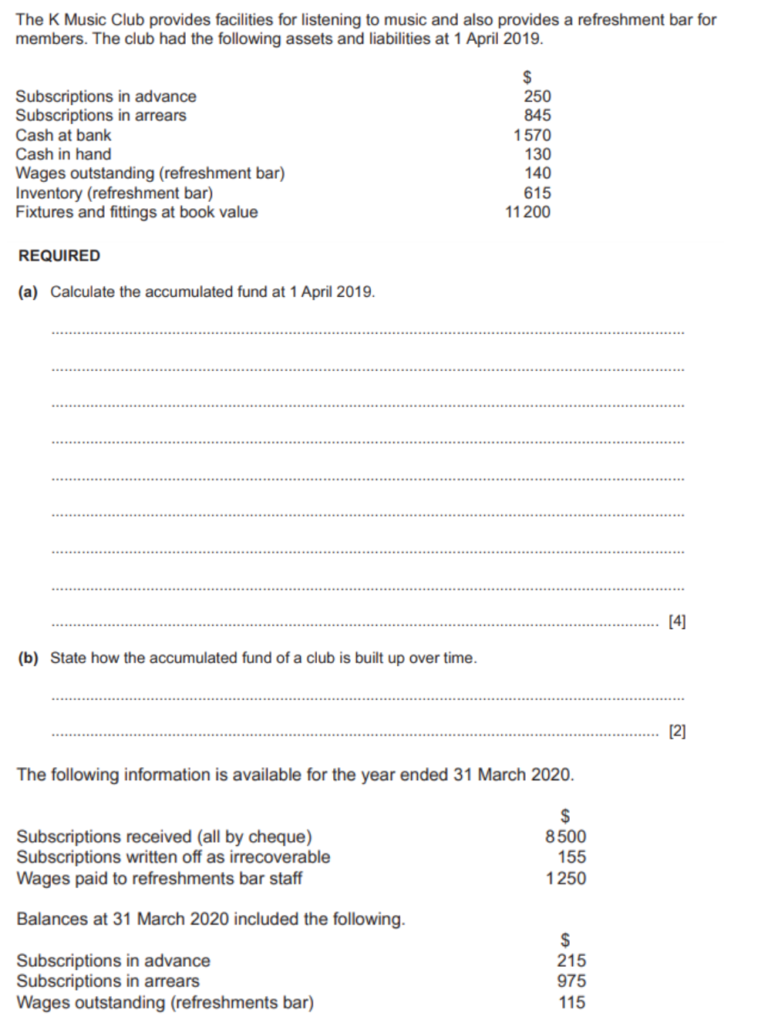 Accounts of clubs and societies notes